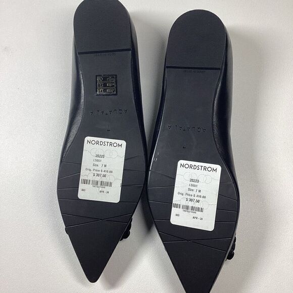 Aquatalia‎ Adorned Black Woven Leather Square Toe Flats Women’s Size 7 - Picture 10 of 16